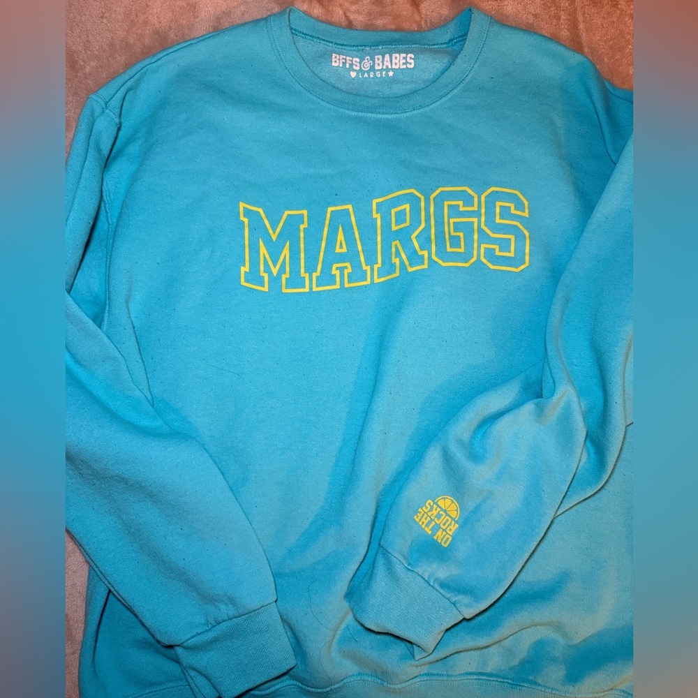 Teal Crewneck Sweater with Yellow Lettering